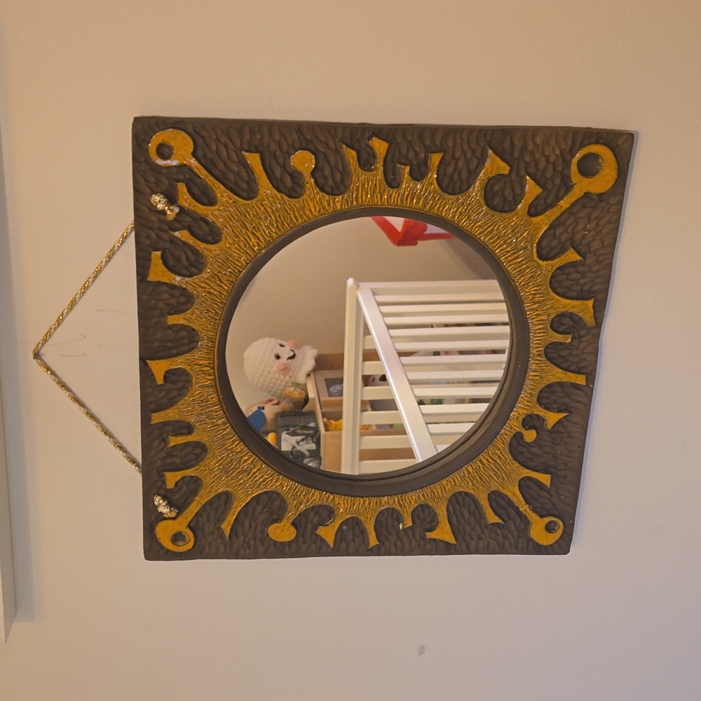 Vintage mid century modern Gold and Brown Wall Mirror